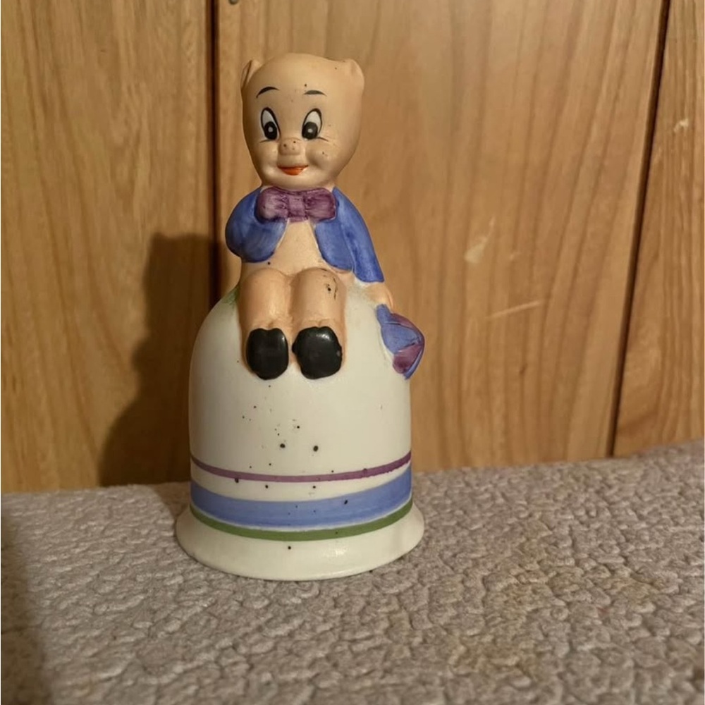 Vintage Ceramic Pig Figurine with Blue and Purple Accents